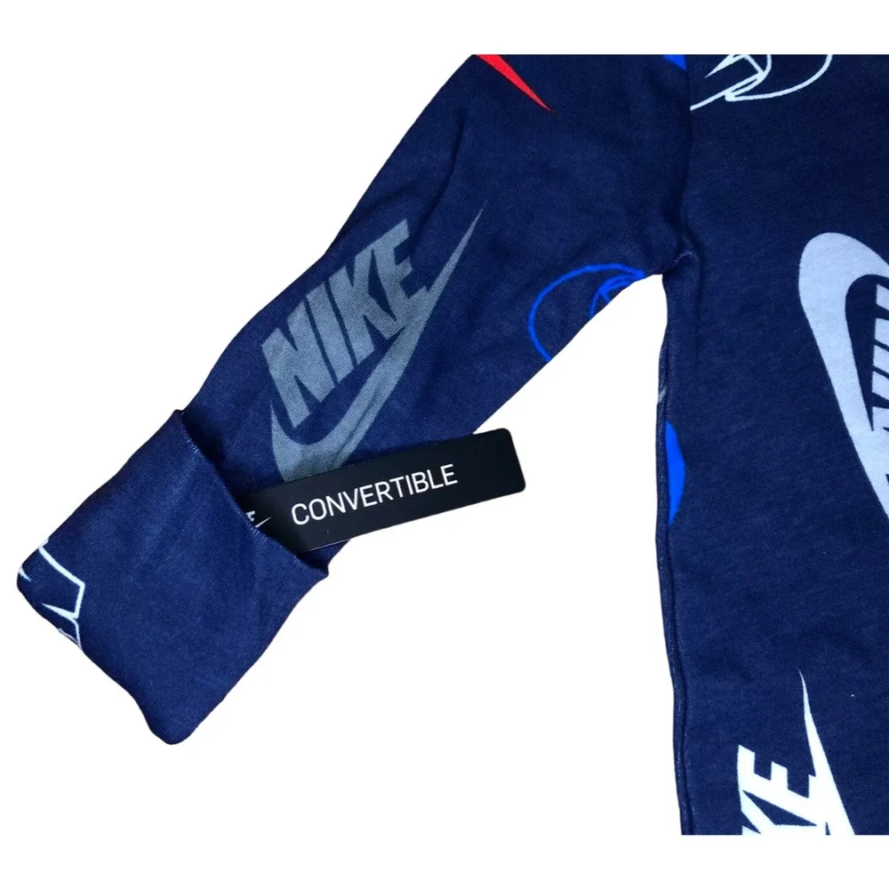 Nike Footed Pajamas Convertible Hand Mits Baby Zip Sleepwear Size 6 Months New